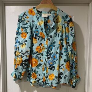 Anthropologie Maeve Floral Blouse in Turquoise and Orange